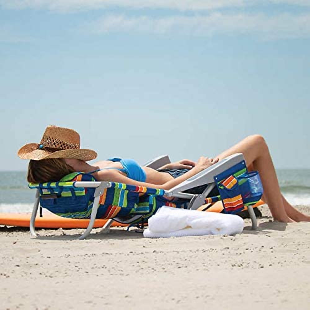 Tommy Bahama Striped Beach Chair with Insulated Cooler and Storage Pouch