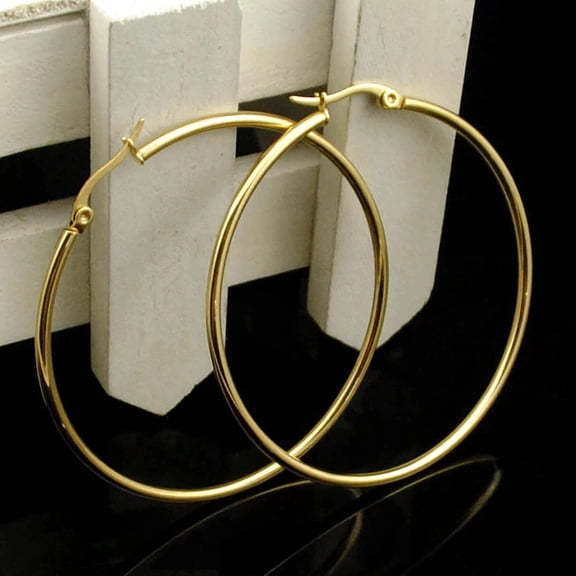 Large Gold Plated Stainless Steel 70 mm/7 cm Golden Round Hoop Fashion Jewelry Earrings