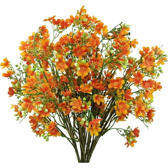 Silk Flowers with Long Stems Artificial Flower for Tall Vase Outdoors Fake Babys Breath Bouquet Faux Floral Wedding Party Decoration Home Indoor Table Centerpiece Decor (Orange)