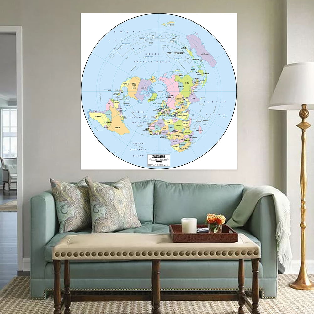 WCIC 24*24Inch Flat Earth World Map North Round Canvas Poster
