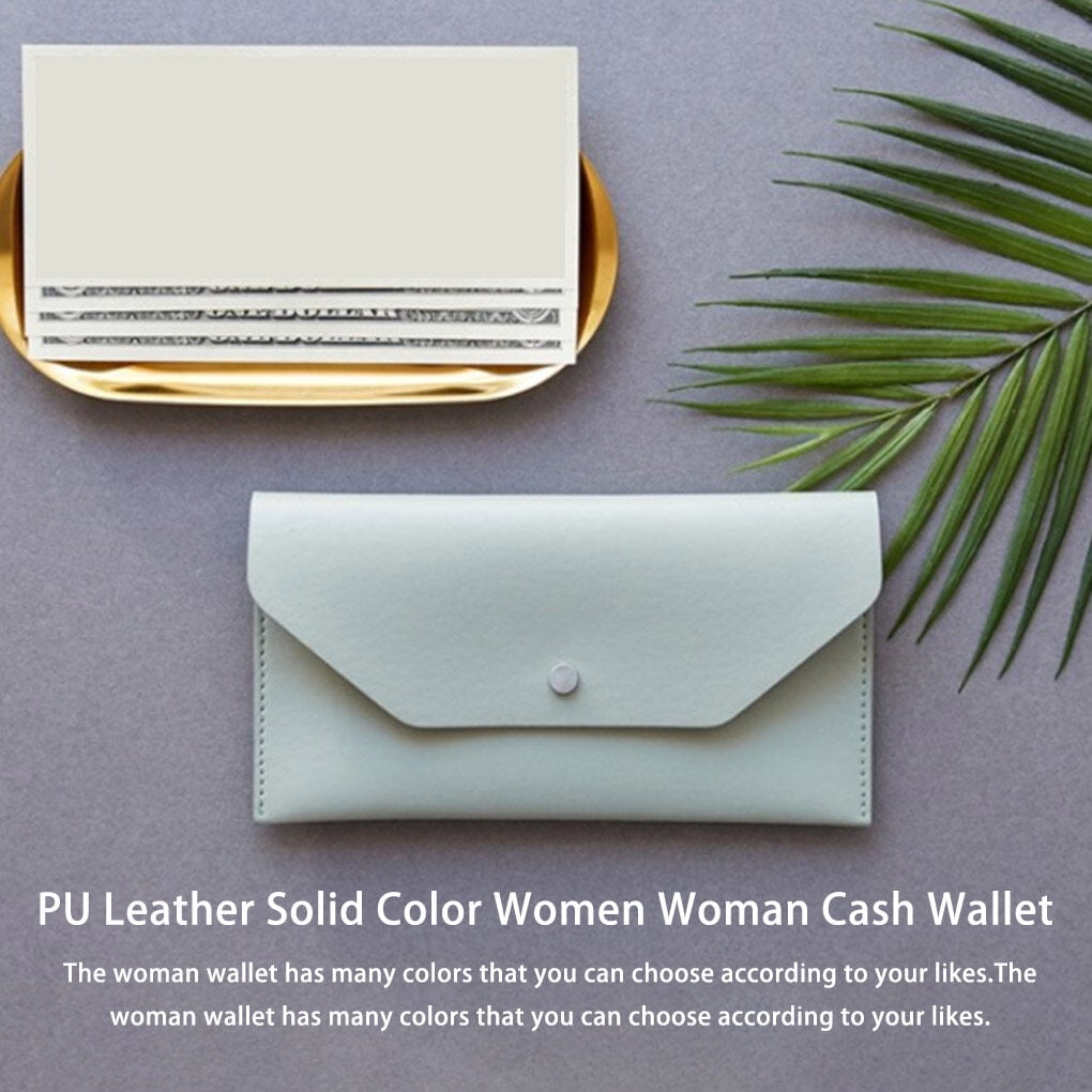 destyer PU Leather Women Cash Wallet Solid Color Replacement Rectangular Snap  Button Elegant Exquisite Girls Purse Birthday Gift Green