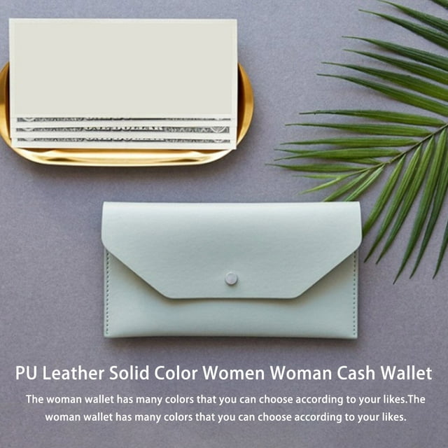Langgg PU Leather Women Cash Wallet Solid Color Replacement Rectangular Snap Button Elegant Exquisite Girls Purse Birthday Gift Green
