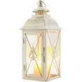 thumbnail image 1 of Farol colgante vintage - Candelabro decorativo de metal y vidrio templado de 13,5'' - Ideal para eventos en interiores y exteriores, patios, jardines, fiestas - Diseño elegante con acabado cepillado, 1 of 8