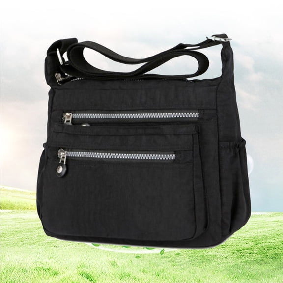 KONTONTY Black Simple Shoulder Bag Woman Waterproof Durable Handbag for Phone Earphone Storage
