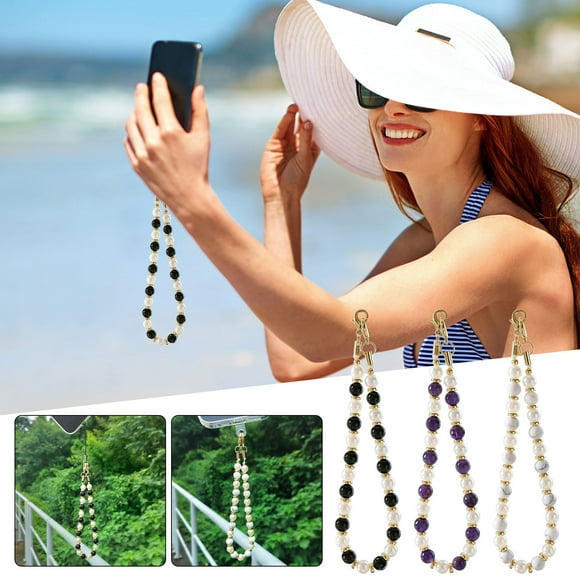 Cordón de muñeca de muñeca con cuentas y etiqueta de sujeción desmontable - Accesorio universal para funda de teléfono y seguridad manos libres