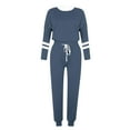 thumbnail image 4 of Yeaiivve Jogger Sets for Women 2 Piece Sweatsuit Outfits Striped Long Sleeve Pullover Sweatshirt and Sweatpants Tracksuit Set Navy XXXL, 4 of 5