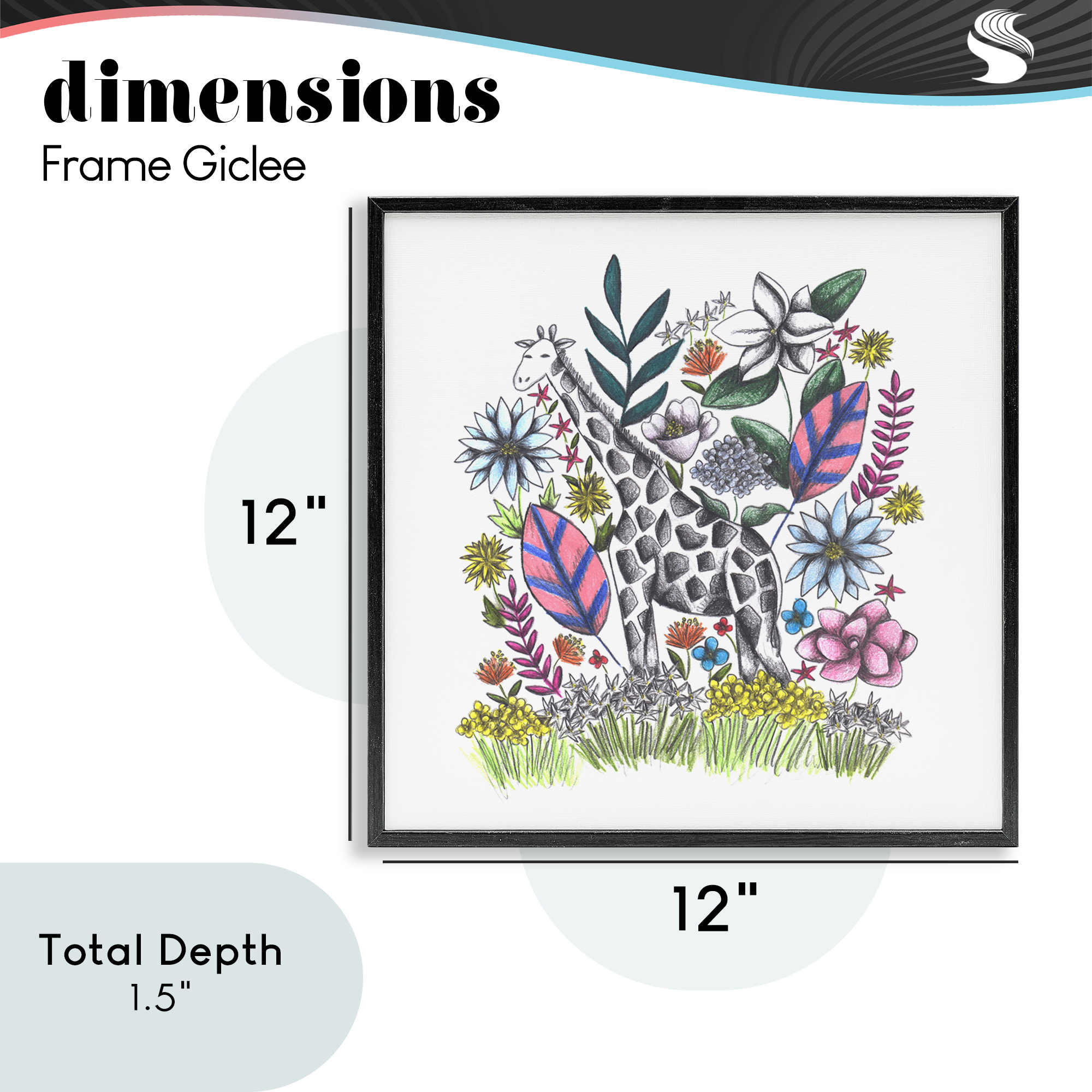 Giraffe in Midst of Flowers Black Framed Giclee Art, design by Cecilia Battaini
