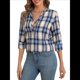 thumbnail image 1 of Camisas A Cuadros con Cuello en V para Mujer, Elegantes, Informales, con Botones, Estilo Bohemio, para el Trabajo, de Larga, para Otoño. Azul XL, 1 of 10