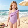 thumbnail image 2 of JAJAHO One Piece Swimsuit Girls Asymmetrical Shoulder Swimwear Cute Ruffle Bow Summer Bathing Suit For Kids 3-7Y, 2 of 6