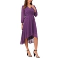 thumbnail image 4 of INSPIRE CHIC Women's V Neck 3/4 Sleeves High Low Chiffon Midi Dress XL Purple, 4 of 6