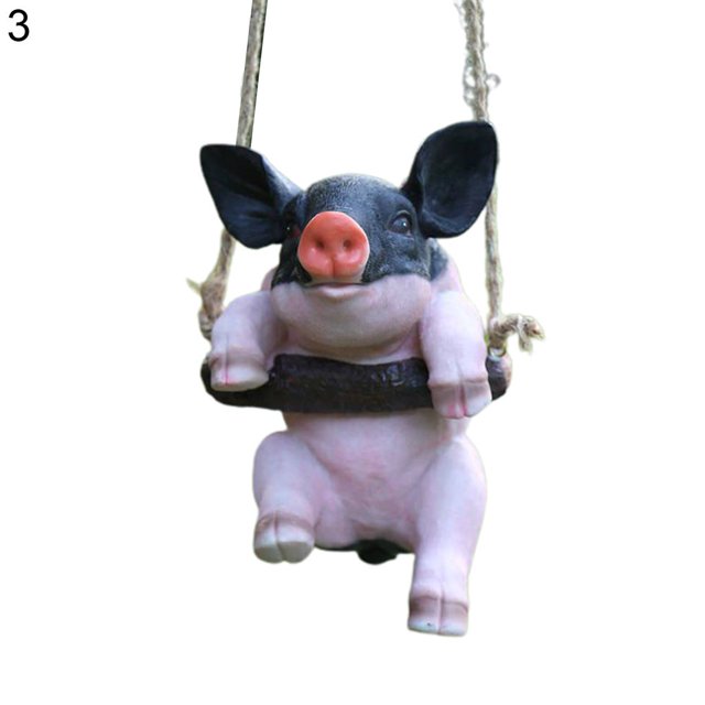 Pendentif de Paysage en Forme de Cochon Animal Statue Suspendue Figurines de Swing Simulation de Résine Décorations Extérieures