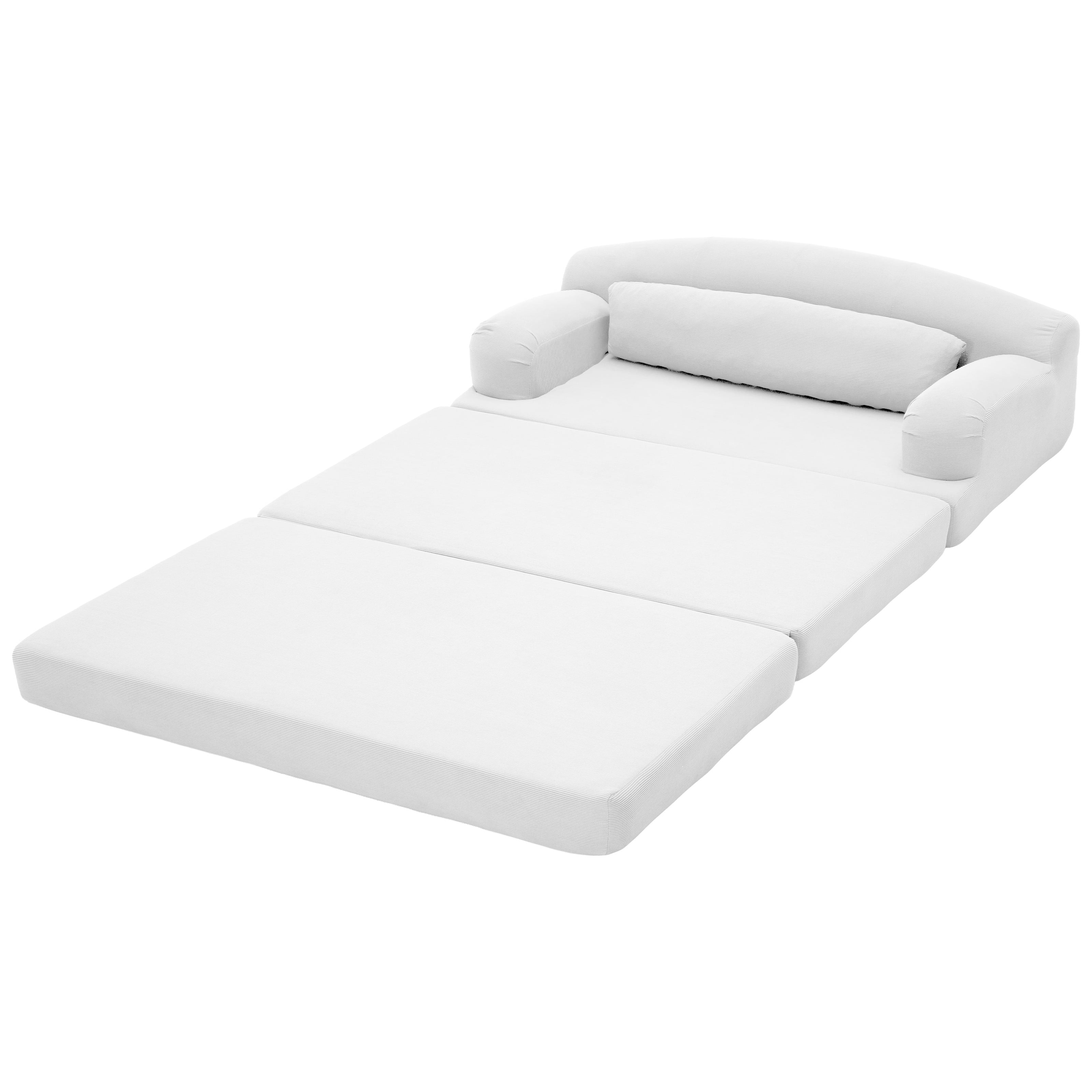 Leumius Futon Sofa Bed, Convertible Sofa Bed,Folding Boneless Couches,Low-Profile Boneless Couch for Living Room,15.8" H Low Seat Small 57" Foldable Floor Sleeper Mattress Lounge Space‑Saving,White