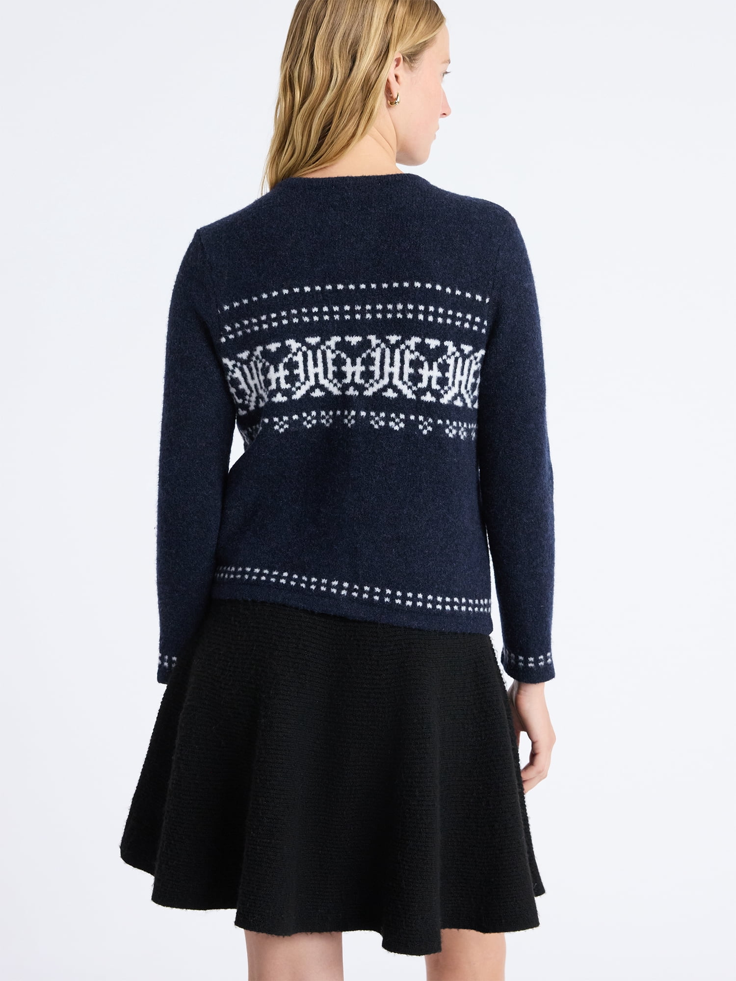 Free Assembly Women's and Women's Plus Fair Isle Cardigan with Welt Pockets, Midweight, Sizes XS-4X