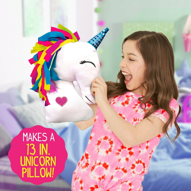 DIY 2-in-1 Unicorn Knot No Sew Blanket Pillow, Craft for Girls, Make Your Own, Plush Fleece Blankets and Pillows Quilt Set for Kids, Birthday Activity