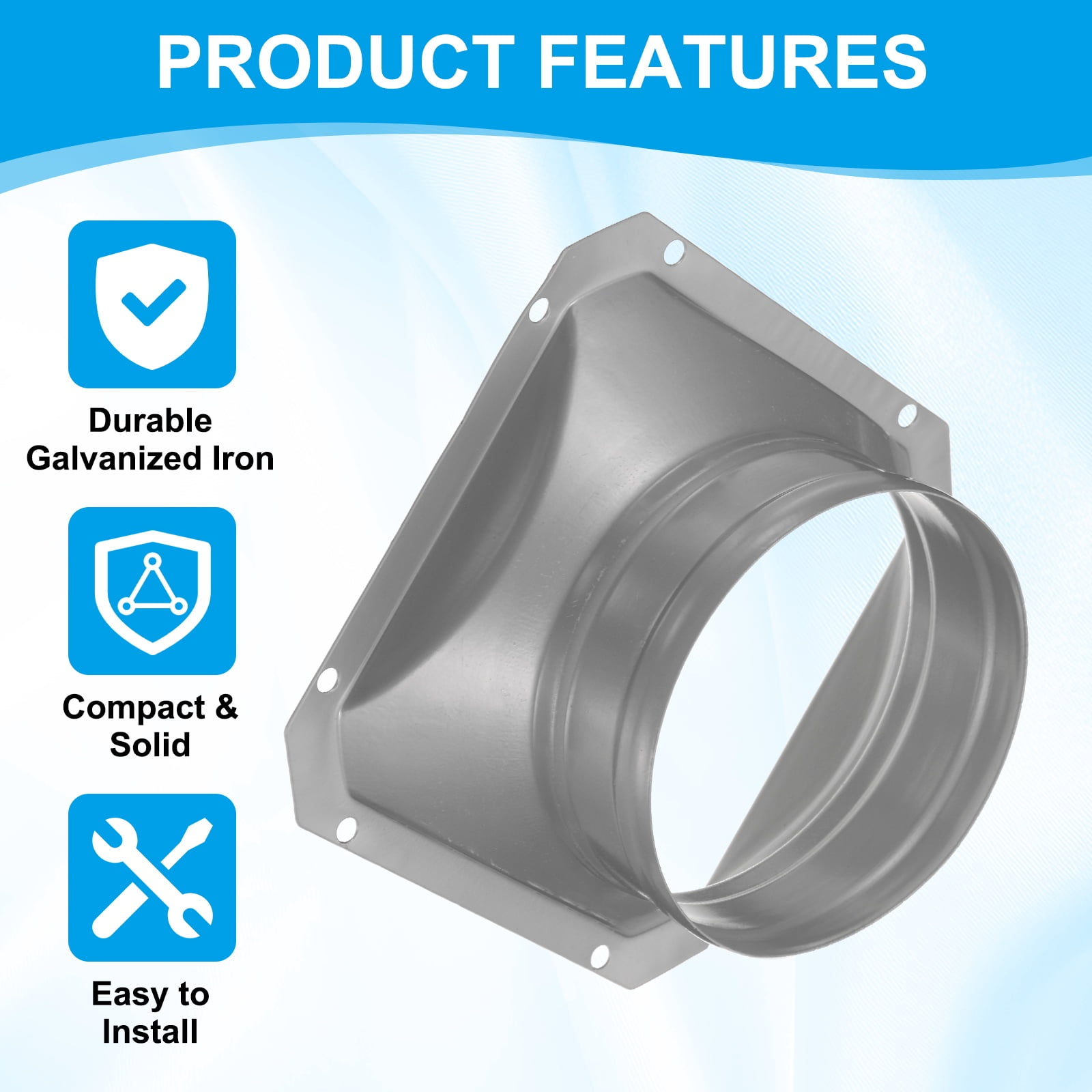 Uxcell 4" Duct Connector Flange, 2Pack Square Pipe Connector to Round Interface, Silver