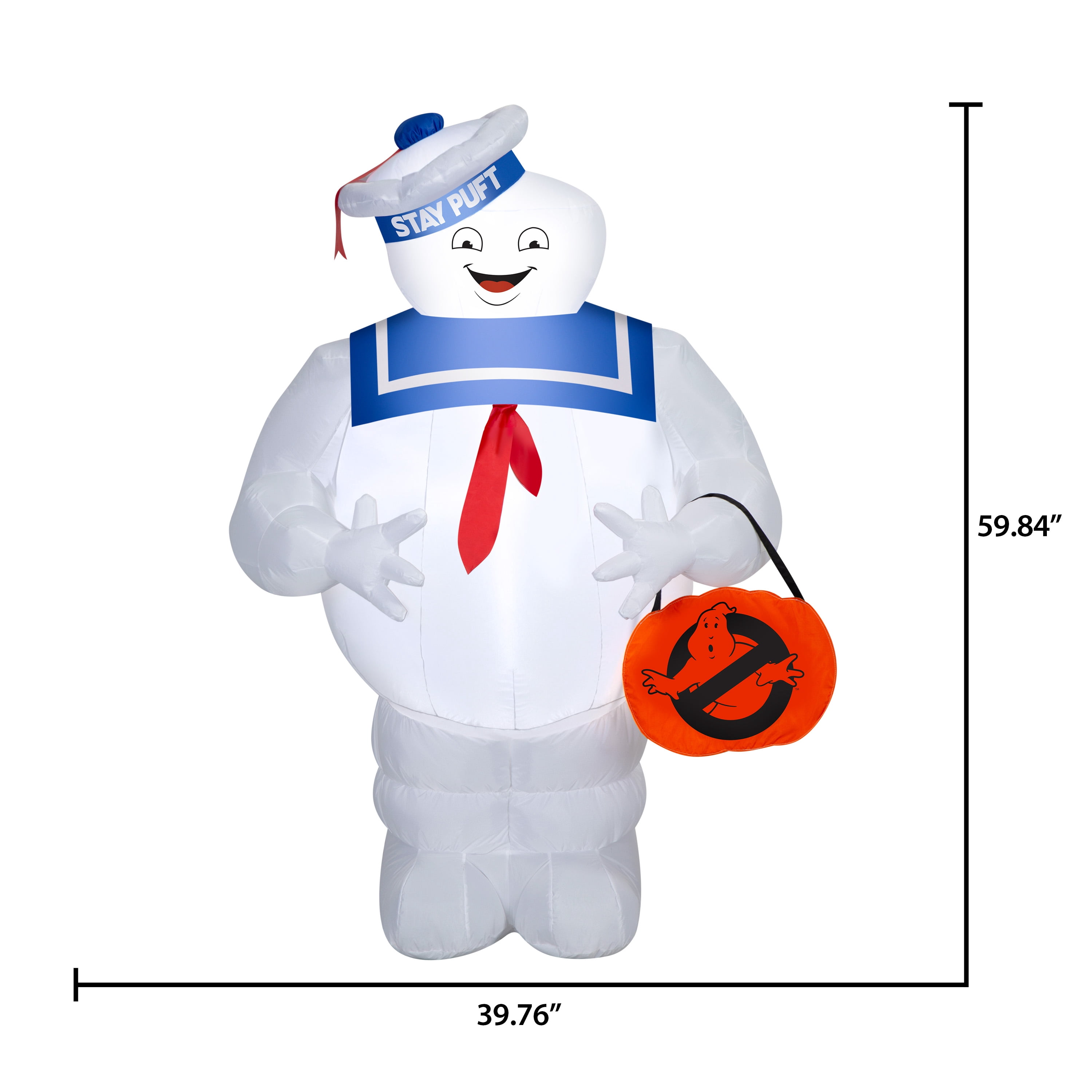 Airblown Halloween Yard Inflatables Light Ghostbusters Stay Puft Marshmallow Man with Pumpkin Tote Sony, 5 ft