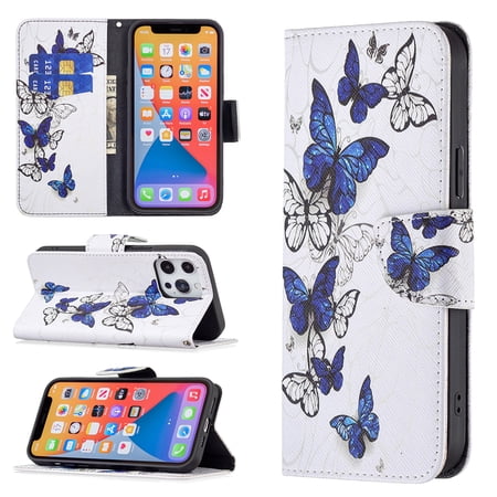 Wallet Case for iPhone 13 Pro Max, PU Leather Flip Folio Magnetic Closure Slim Shell Dual Layer Heavy Duty Protective Bumper Card Holder Book Case for Apple iPhone 13 Pro Max,Butterfly