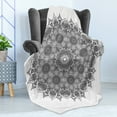 thumbnail image 4 of Mandala Soft Flannel Fleece Throw Blanket, Flower and Leaf Old Ottoman Mandala Chart Life Web Print, Cozy Plush for Indoor and Outdoor Use, 50" x 60", Black White, by Ambesonne, 4 of 5