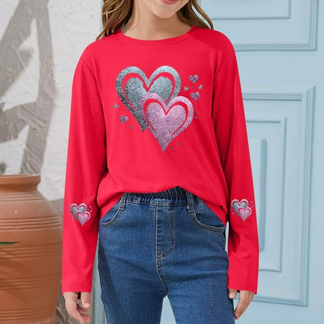 Blusas y camisas de manga larga con cuello redondo CUHK Top estampado de cuello redondo para primavera y verano Jersey informal Camisa básica de manga larga para niños y niñas Blusa de poliéster para