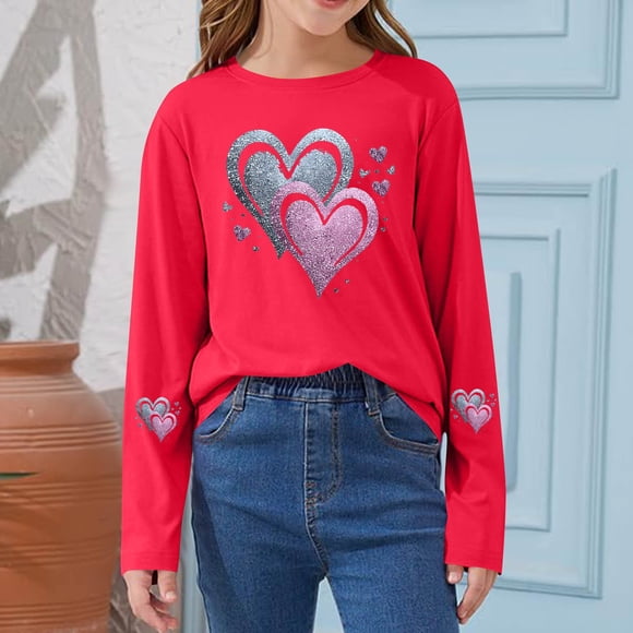Blusas y camisas de manga larga con cuello redondo CUHK Top estampado de cuello redondo para primavera y verano Jersey informal Camisa básica de manga larga para niños y niñas Blusa de poliéster para