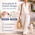 thumbnail image 4 of Linen Sets for Women 2 Piece,Sleeveless V Neck Halter Top Matching Baggy Wide Leg Pants Set, Summer Casual Lounge Outfit, 4 of 7