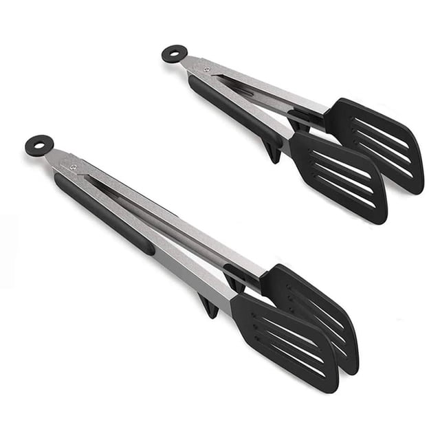 Pinzas de cocina de 9 pulgadas y 12 pulgadas, juego de silicona antiadherente para barbacoa de acero inoxidable, pinzas de bloqueo para alimentos con puntas de silicona (negro) LYD Gadgets de cocina