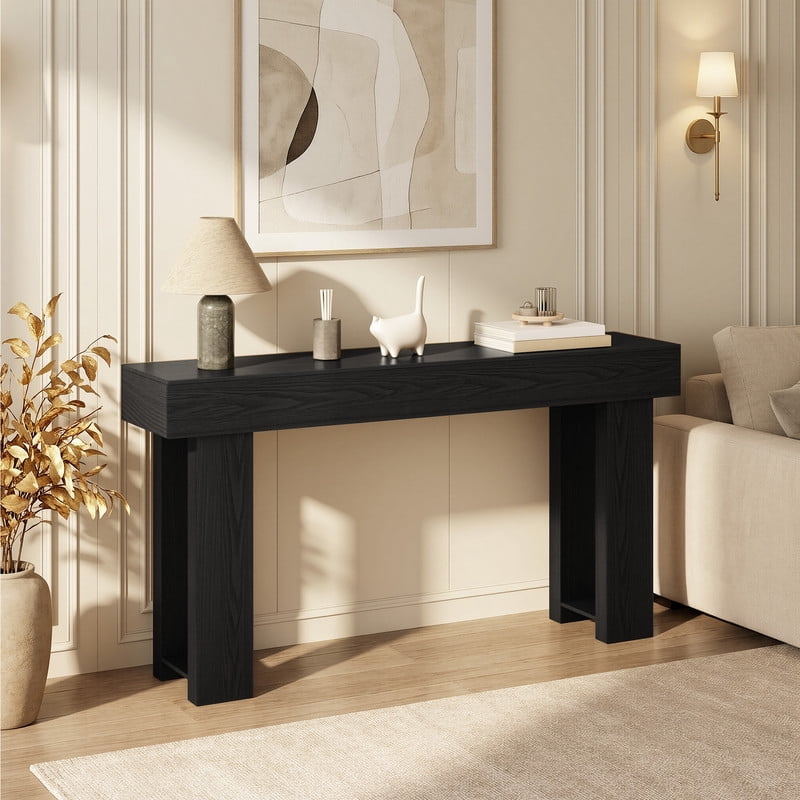 63” Farmhouse Console Table, Narrow Long Sofa Table for Behind Couch, Rustic Wood Entryway Table for Hallway, Living Room & Entrance, Black
