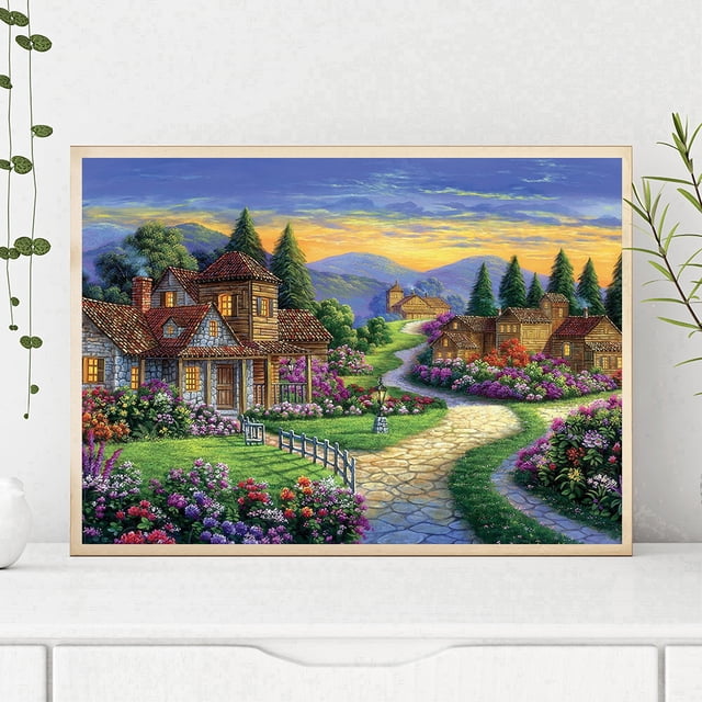 Cuadros Decorativos Kit de pintura de diamante redondo completo de paisaje de jardín suburbano de mosaico DIY 5D Sywqhk Nuevos Originales