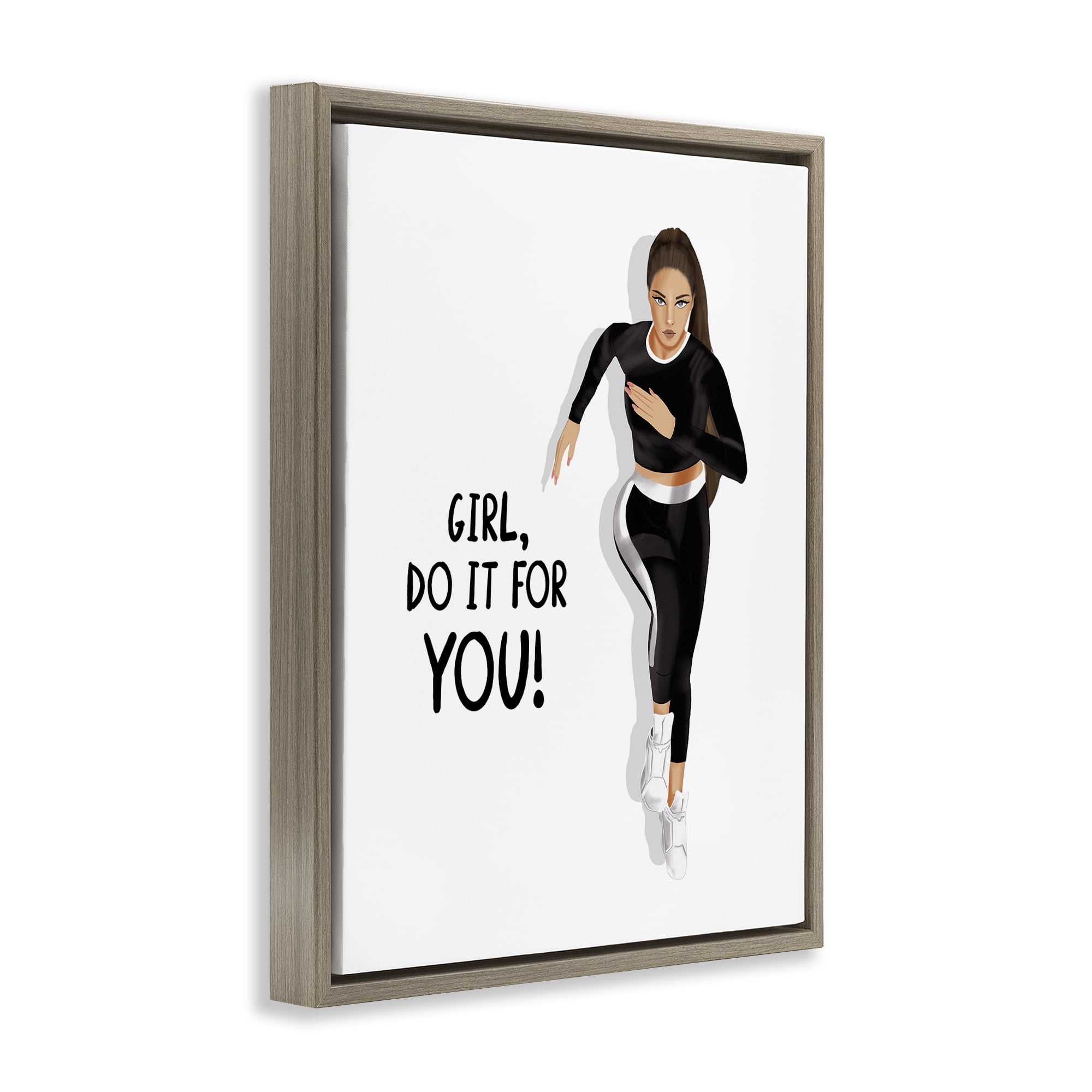 Stupell Industries Do It For You Girl People Painting Brown Floater Framed Canvas Art Print Wall Art, 25 x 31