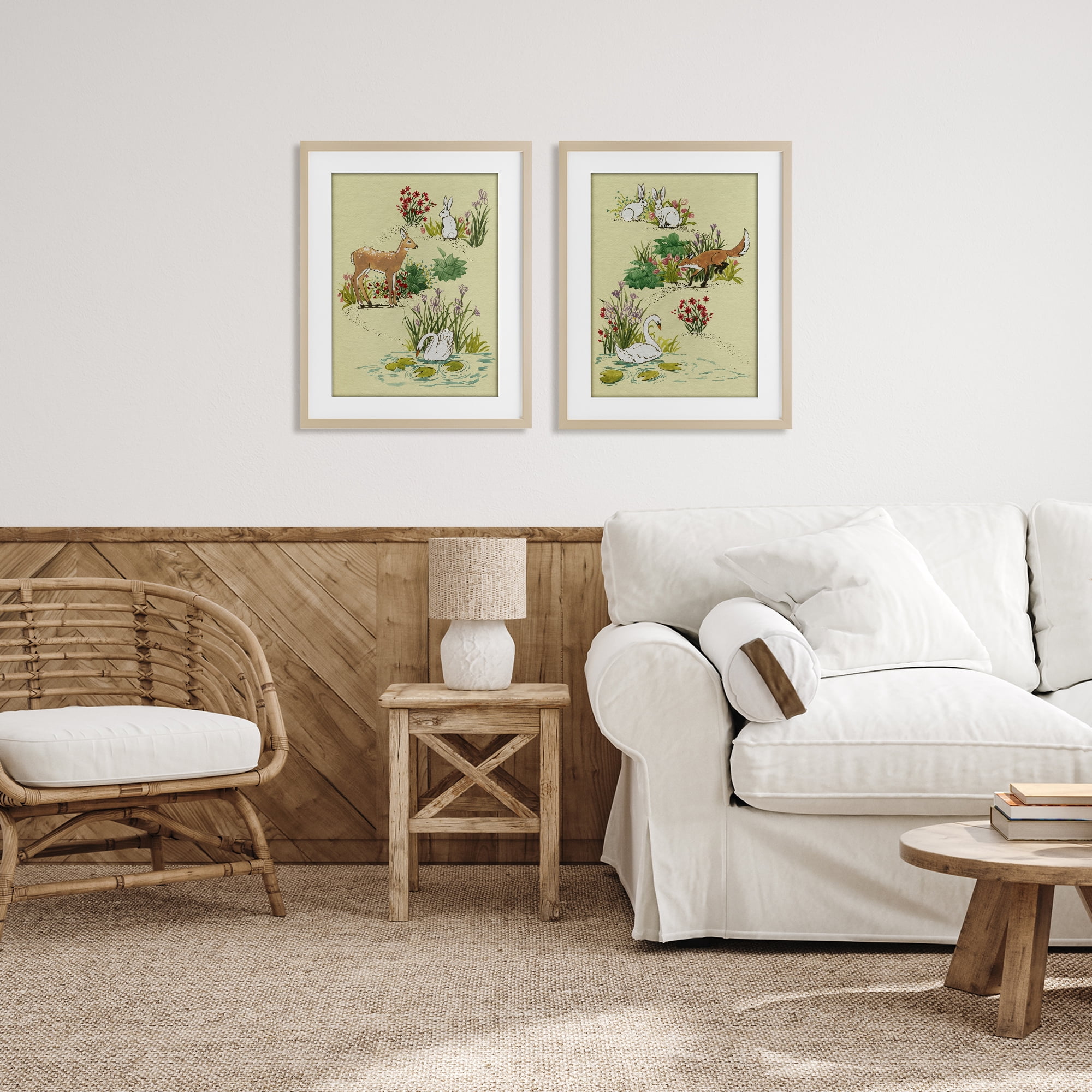 Stupell Industries Spring Animals in Nature 2 Piece Birch Framed Print Under Glass Set, design by Grace Popp