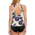 thumbnail image 2 of Women's Printed Tankini Top - High Elasticity Slim-Fit Swimsuit with Removable Straps & Cups, Perfect for Beach & Pool Parties，Purple Plump Fruit, 2 of 7