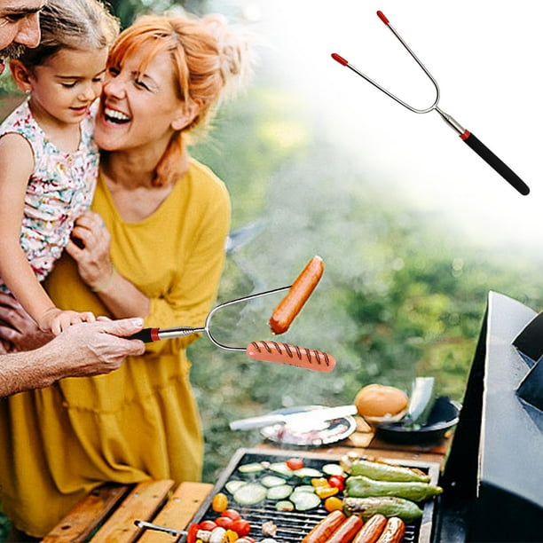 Juego de Tenedor de Parrilla Extensible, Brocheta de Acero Inoxidable con Longitud Ajustable, Asador de Malvaviscos con Diseño Telescópico para Barbacoa, Camping y Cocina al Aire Libre, 2 Piezas.