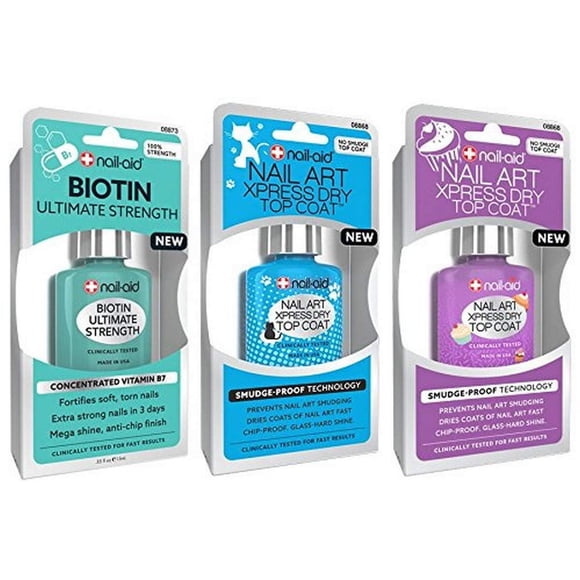 Base de biotina Nail-Aid y capa superior seca Xpress, 3 unidades
