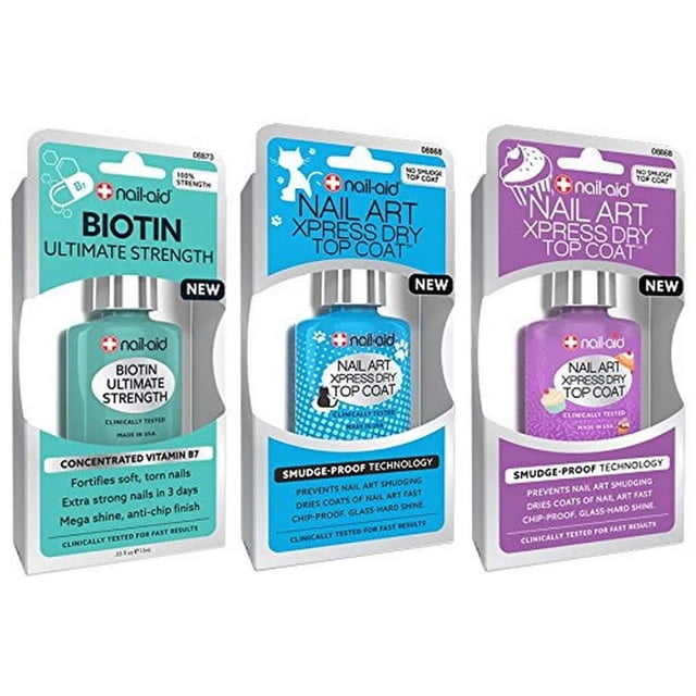 Base de biotina Nail-Aid y capa superior seca Xpress, 3 unidades