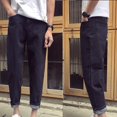 thumbnail image 1 of Moda Hombres Pantalones Ajustados Elegantes Casual Color Sólido Pantalones JeansGris Negro XL, 1 of 6