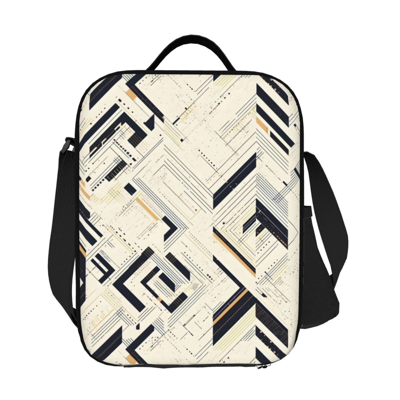 Thermal Insulation One Shoulder Portable Bento Bag Can Be Reused 8×10.5in For Carrying Drinks Bento Box Fruit Snacks Darkorchid Geometric Lines Hand-Drawn Sketch_3