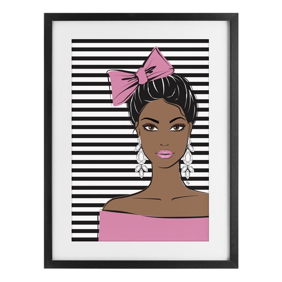 Stupell Industries Girl with Bow & Jewel Earrings Black Framed Print Under Glass, design by Martina Pavlova