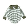 thumbnail image 2 of Huanglei Boys Girls Short Sleeve Striped Romper Bodysuits Gentleman Clothes ,6-12 Months ,Green, 2 of 6