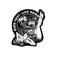 thumbnail image 1 of MOTOR PIN UP, EMBROIDERED Iron-On / Saw-On Rayon PATCH - 4.5" x 4", 1 of 3