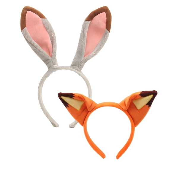 2PC Animal Ear Headbands Fox Rabbit Halloween Christmas Festival Theme Party Cosplay Costume Accessory