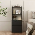 thumbnail image 2 of Tcbosik Nightstand with Charging Station, Modern End Table with Voice Controlled Night Light, Lockable Bedside Table with Open Shelves and Storage Drawers for Bedroom, Black, 2 of 9