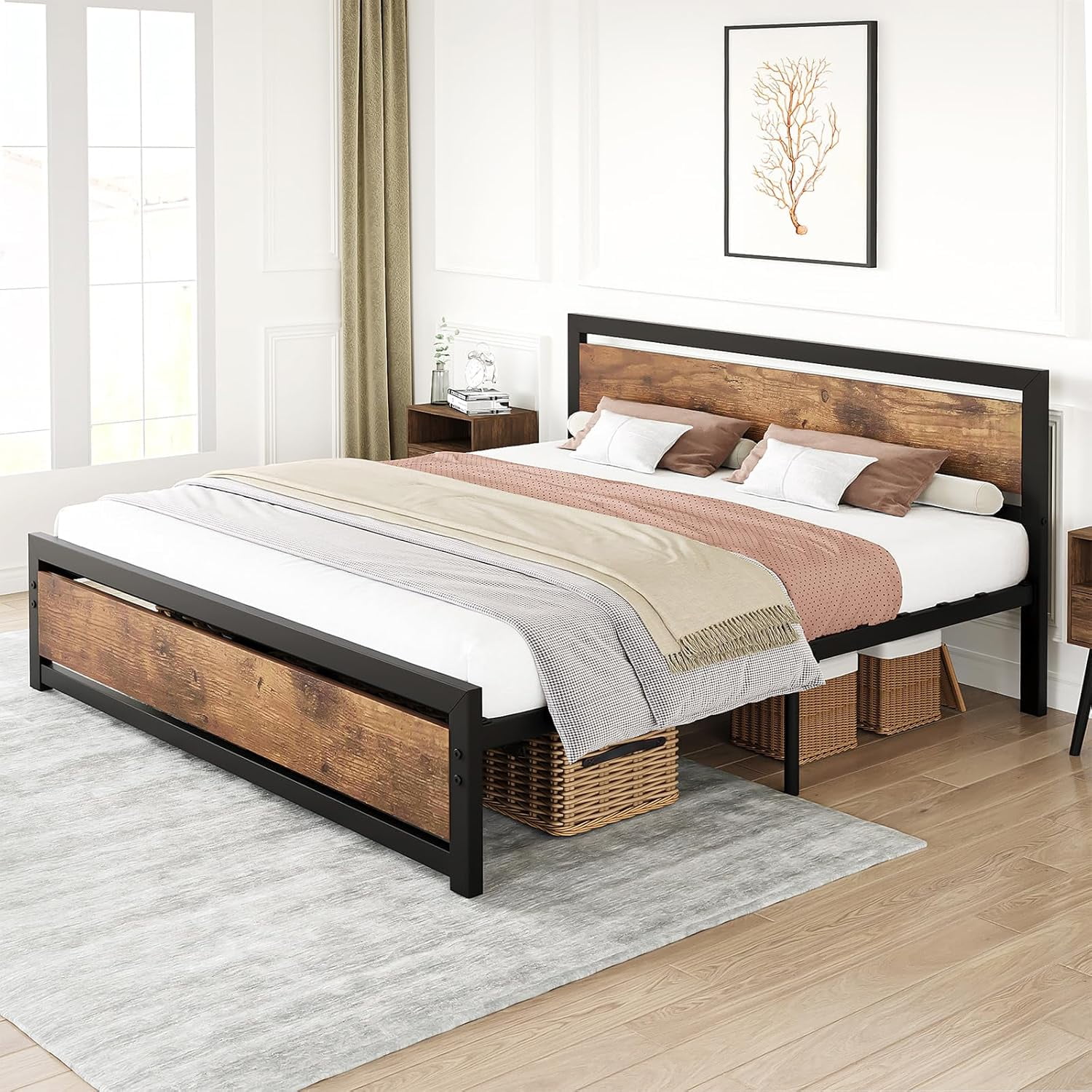 GAOMON Bed Frame, Full Size Bed Frame with Wooden Headboard & Footboard, Industrial Platform, 14-Inch Mattress Foundation, No Box Spring Needed