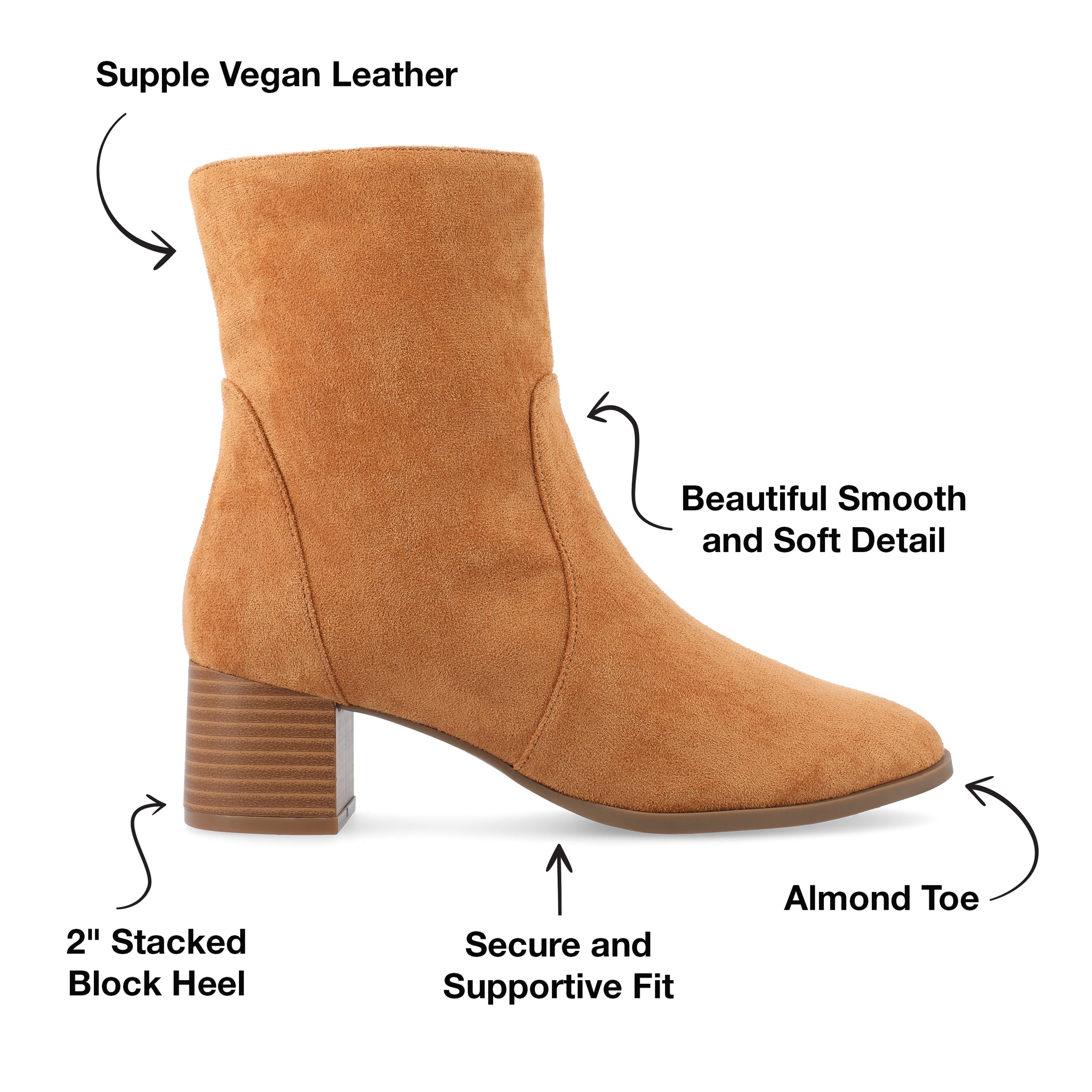 Journee Womens Hayven Stacked Block Heel Almond Toe Booties, Widths Available
