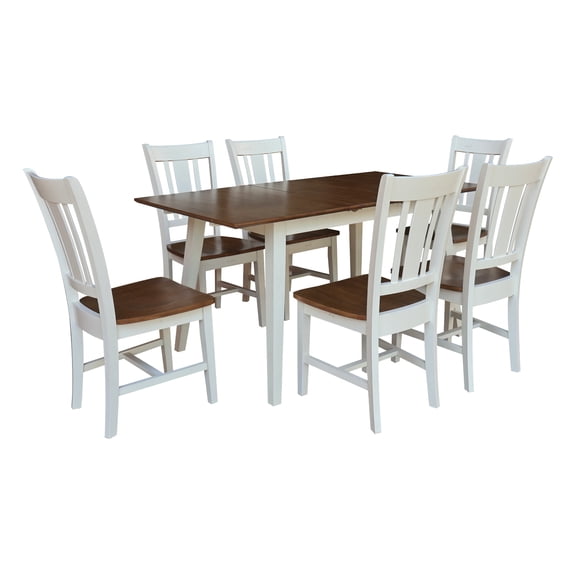 International Concepts Solid Wood 7-Piece Extension Dining Set, Hickory & Shell Two-Tone 60" Butterfly Leaf Table and 6 Matching Splatback Chairs