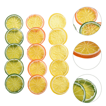Fakrich 15 PCS Artificial Lemon Slices,Simulation Lemon Slices Plastic Fake Fruit Artificial Lifelike Small Fruit Model for Home Kitchen Table Party Decor Photography Prop Wedding Decoration
