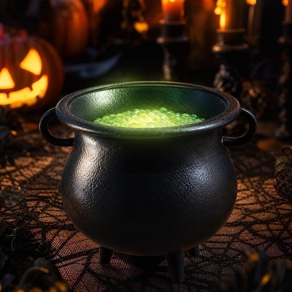 romoty Halloween Witch Cauldron Tabletop Figurine, Spooky Black Plastic Magic Soup Pot Bucket Ornament for Haunted House Candy Bowl Decor