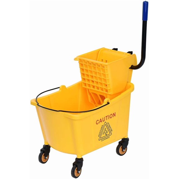 Goplus 35 Quart Commercial Mop Bucket With Side Press Wringer - Yellow Cleaning Caddy With Wheels