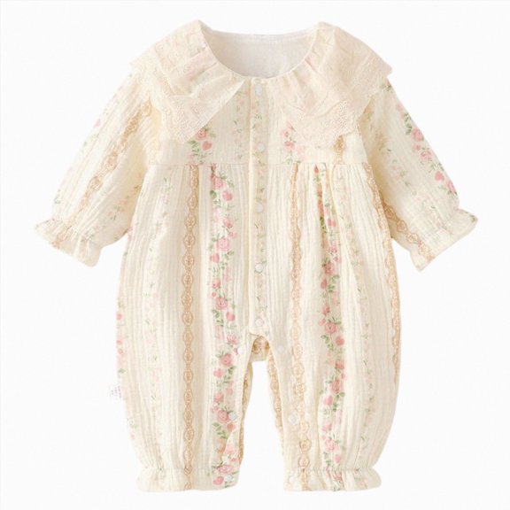 Kakishop Infant Baby Girl Clothes Newborn Girl Romper Fall Winter Outfit Ruffle Long Sleeve Jumpsuit Romper Cute Girls Outfit (Pink,12-18 Months)