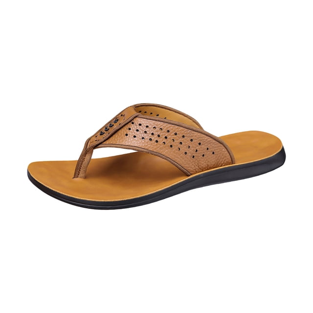 Yellow Men'S Flip Flops Thong Sandals Hollow Out Genuine Leather Soft Sole Open Toe Footwear Suitable For Spring Summer Beach And Daily Outdoor Wear Size 40