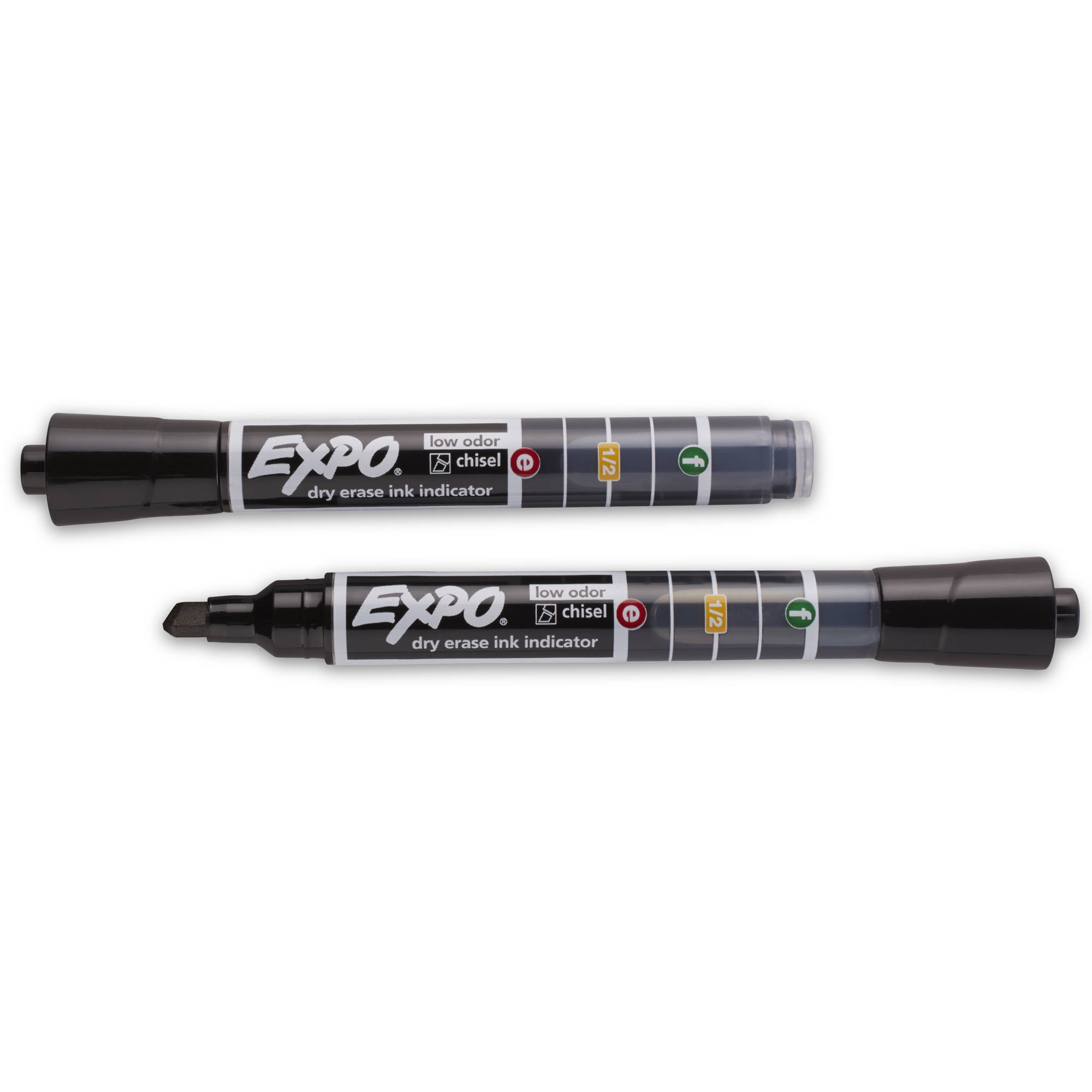 EXPO Dry Erase Markers with Ink Indicator, Chisel Tip, Black, 2 Pack